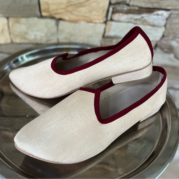 Red cream linen Jutti/Mojri Indian Punjabi Wedding Slippers shoes size 11 - Picture 3 of 8